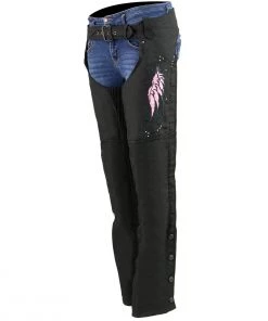 Milwaukee Leather SH1956 Women's'Winged' Black And Pink Textile Chaps