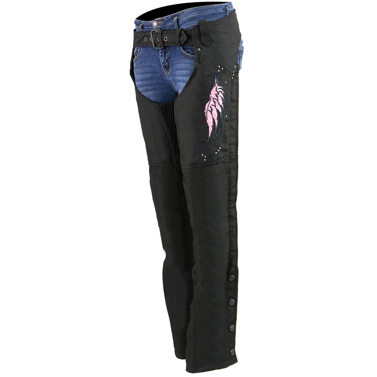 Milwaukee Leather SH1956 Women's 'Winged' Black And Pink Textile Chaps