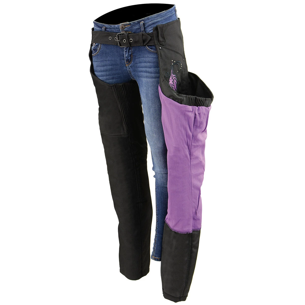 Motorycle Pants & Chaps Milwaukee Leather SH1956 Women's 'Winged' Black And Purple Textile Chaps
