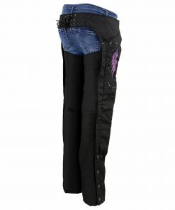 Motorycle Pants & Chaps Milwaukee Leather SH1956 Women's'Winged' Black And Purple Textile Chaps