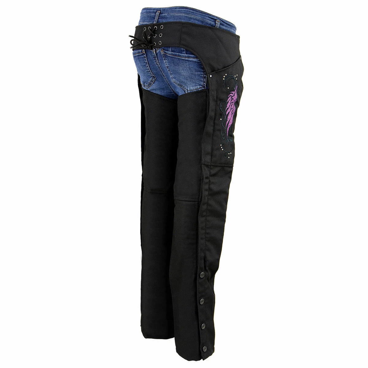 Motorycle Pants & Chaps Milwaukee Leather SH1956 Women's 'Winged' Black And Purple Textile Chaps