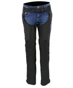 Motorycle Pants & Chaps Milwaukee Leather SH1956 Women's'Winged' Black And Purple Textile Chaps