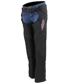Motorycle Pants & Chaps Milwaukee Leather SH1956 Women's'Winged' Black And Purple Textile Chaps