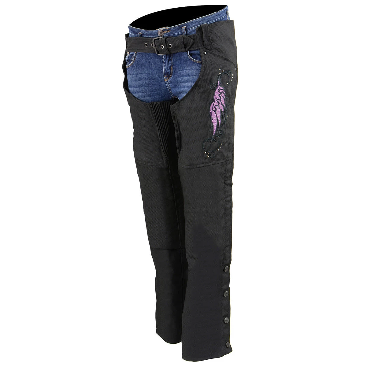 Motorycle Pants & Chaps Milwaukee Leather SH1956 Women's 'Winged' Black And Purple Textile Chaps