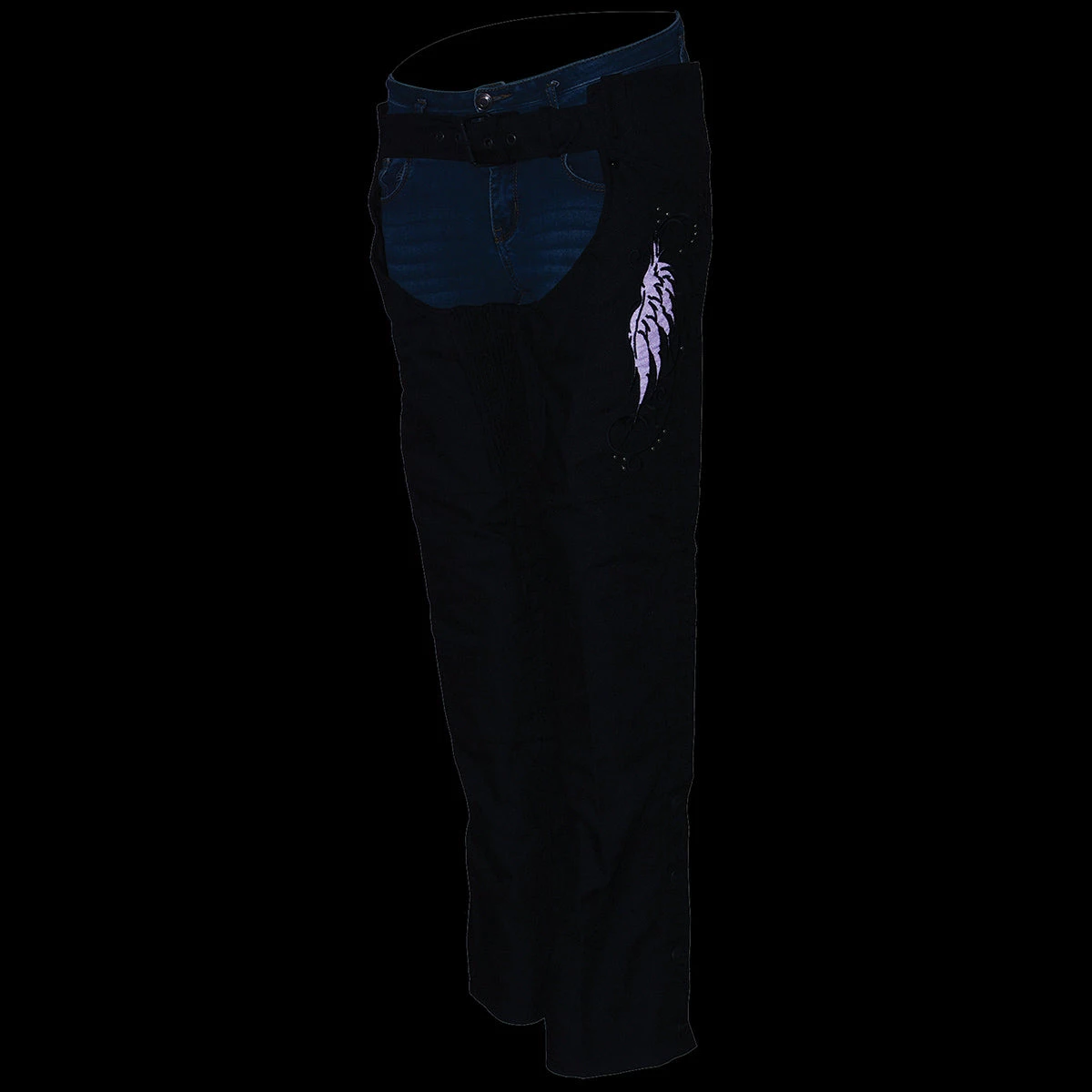 Motorycle Pants & Chaps Milwaukee Leather SH1956 Women's 'Winged' Black And Purple Textile Chaps