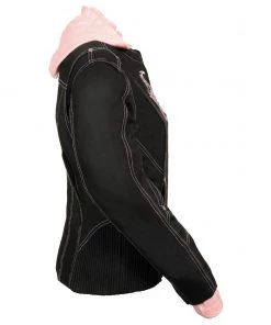 Motorcycle Jackets NexGen SH1966 Ladies Black And Pink 3/4 Jacket With Reflective Tribal And Hoodie