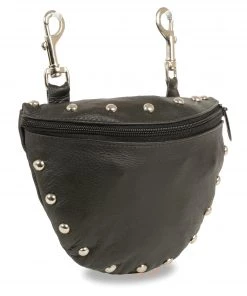 Riding Gear Milwaukee Leather SH197S Women's Black Leather Studded Belt Bag With Belt Clasps