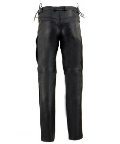 Milwaukee Leather SH1987 Men's Black Leather Deep Pocket Over Pants With Side Laces Motorcycle Pants & Chaps