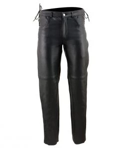 Milwaukee Leather SH1987 Men's Black Leather Deep Pocket Over Pants With Side Laces Motorcycle Pants & Chaps