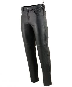 Milwaukee Leather SH1987 Men's Black Leather Deep Pocket Over Pants With Side Laces Motorcycle Pants & Chaps