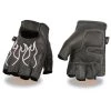 Riding Gear Milwaukee Leather SH198 Women's Black And Pink Flamed Embroidered Fingerless Leather Gloves