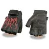 Milwaukee Leather SH198 Men's Black And Red Flamed Embroidered Fingerless Leather Gloves