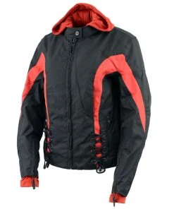 NexGen SH1998 Ladies Red And Black Textile Racer Jacket With Removable Hoodie Motorcycle Jackets