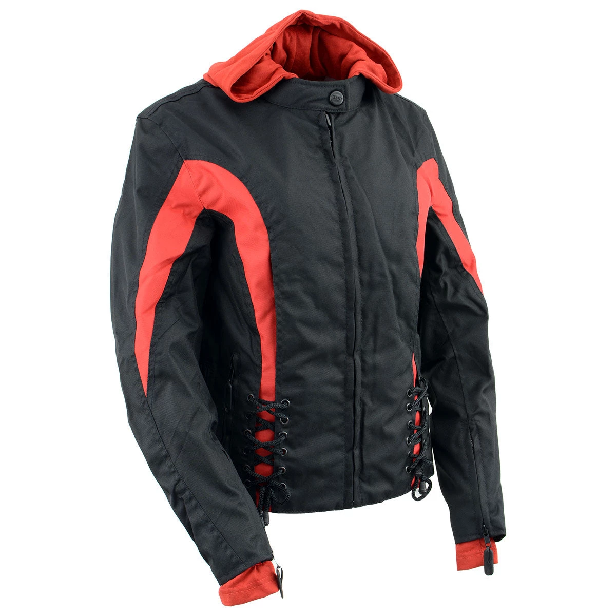 NexGen SH1998 Ladies Red And Black Textile Racer Jacket With Removable Hoodie Motorcycle Jackets