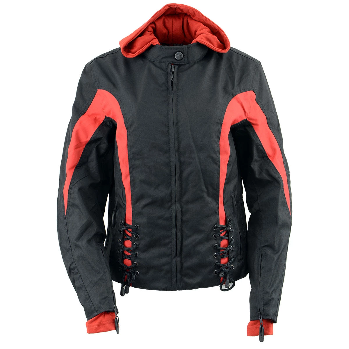 NexGen SH1998 Ladies Red And Black Textile Racer Jacket With Removable Hoodie Motorcycle Jackets