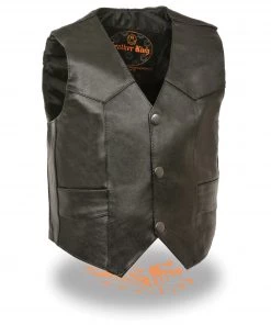Vests Milwaukee Leather SH2011 Kids Black Classic Three Snap Leather Leather Vest