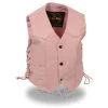 Milwaukee Leather SH2011LPNK Girls Pink Classic Three Snap Leather Vest Vests