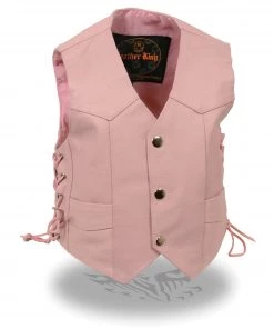 Milwaukee Leather SH2011LPNK Girls Pink Classic Three Snap Leather Vest Vests