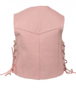 Milwaukee Leather SH2011LPNK Girls Pink Classic Three Snap Leather Vest Vests