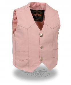 Milwaukee Leather SH2011PINK Girls Pink Three Snap Leather Vest