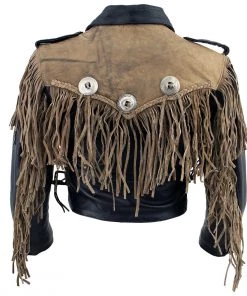 Milwaukee Leather Leather Motorcycle Jackets Leather King SH2015 Ladies ‘Fringed’ Cropped Two Tone Jacket With Braiding Detail