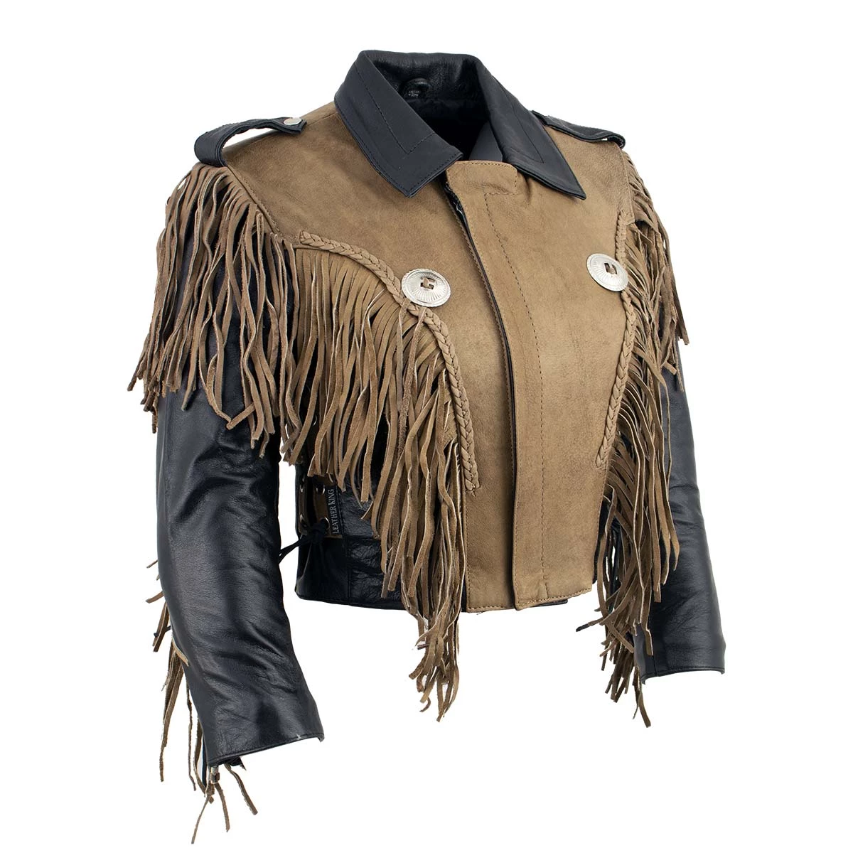 Milwaukee Leather Leather Motorcycle Jackets Leather King SH2015 Ladies ‘Fringed’ Cropped Two Tone Jacket With Braiding Detail