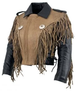 Milwaukee Leather Leather Motorcycle Jackets Leather King SH2015 Ladies ‘Fringed’ Cropped Two Tone Jacket With Braiding Detail