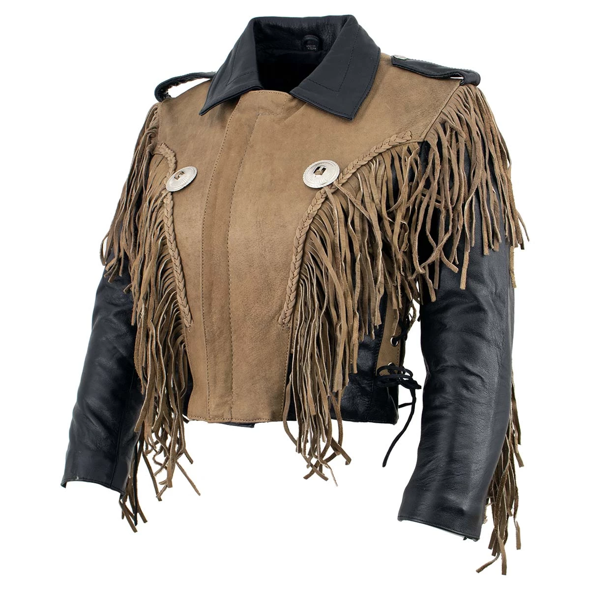 Milwaukee Leather Leather Motorcycle Jackets Leather King SH2015 Ladies ‘Fringed’ Cropped Two Tone Jacket With Braiding Detail