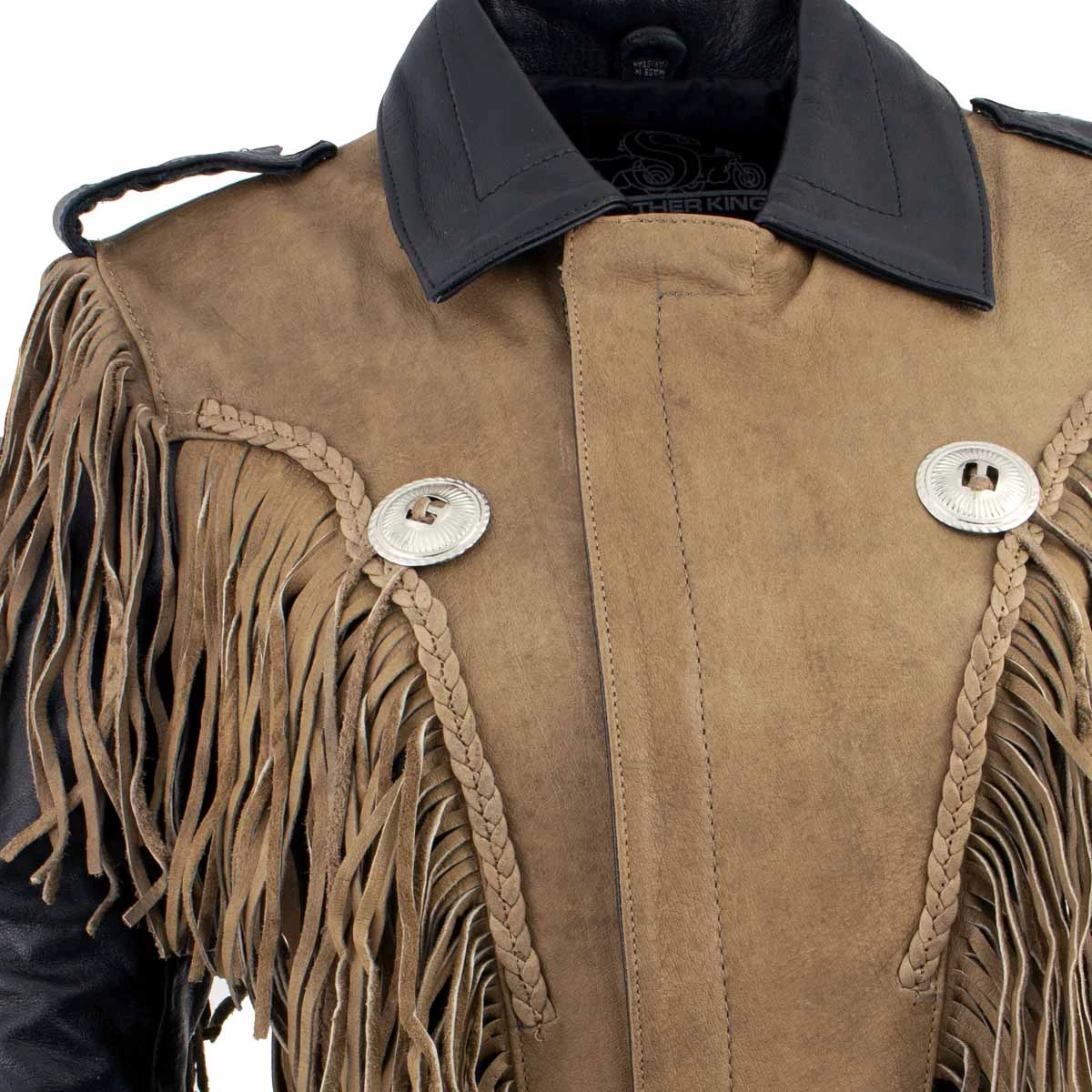 Milwaukee Leather Leather Motorcycle Jackets Leather King SH2015 Ladies ‘Fringed’ Cropped Two Tone Jacket With Braiding Detail