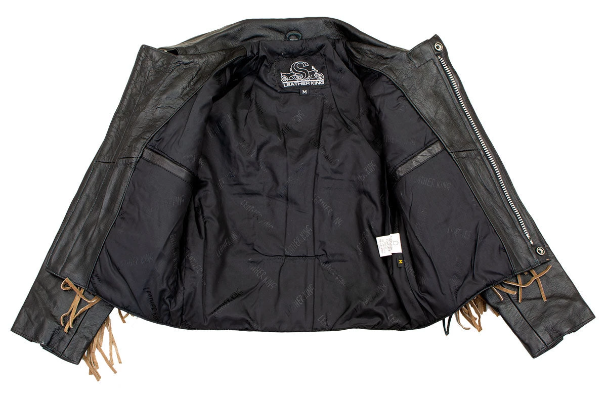 Milwaukee Leather Leather Motorcycle Jackets Leather King SH2015 Ladies ‘Fringed’ Cropped Two Tone Jacket With Braiding Detail