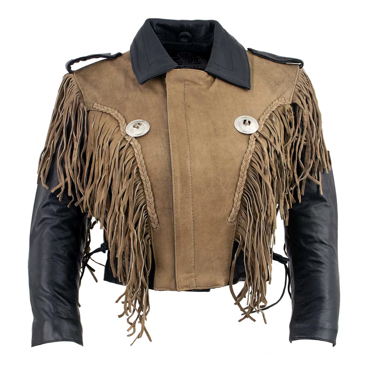 Milwaukee Leather Leather Motorcycle Jackets Leather King SH2015 Ladies ‘Fringed’ Cropped Two Tone Jacket With Braiding Detail