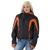 NexGen SH2039 Ladies Black And Orange Textile Racer Jacket With Fleece Hoodie