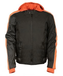 NexGen SH2035 Men's Black And Orange Nylon Racer Jacket With Hoodie