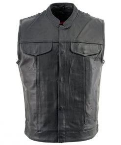 Milwaukee Leather Leather King SH203601 Men's Black 'Club' Open Neck Leather Vest