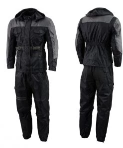 NexGen Men's SH2049 Black And Grey Hooded Water Proof Armored Rain Suit Riding Gear