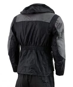 NexGen Men's SH2049 Black And Grey Hooded Water Proof Armored Rain Suit Riding Gear