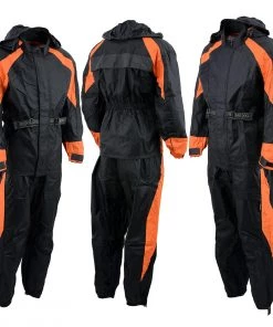 NexGen Men's SH2052 Black And Orange Hooded Water Proof Armored Rain Suit