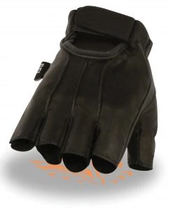 Milwaukee Leather SH206 Men's Black Welted Leather Fingerless Gloves With Gel Palm Riding Gear