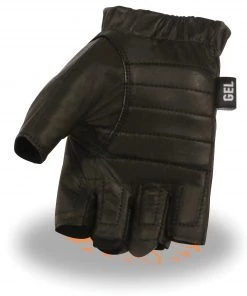 Milwaukee Leather SH206 Men's Black Welted Leather Fingerless Gloves With Gel Palm Riding Gear