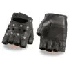 Milwaukee Leather SH211 Men's 'Studded' Black Leather Fingerless Gloves With Padded Palms Riding Gear