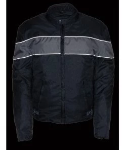 NexGen SH212101 Men's Black Textile Moto Jacket With Grey Reflective Striping Motorcycle Jackets