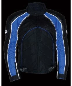 NexGen SH2153 Men's Black And Blue Armored Moto Textile And Leather Combo Jacket