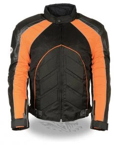 Motorcycle Jackets NexGen SH2153 Men's Black And Orange Armored Moto Textile And Leather Combo Jacket