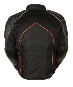 Motorcycle Jackets NexGen SH2153 Men's Black And Orange Armored Moto Textile And Leather Combo Jacket
