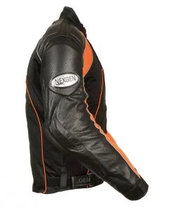 Motorcycle Jackets NexGen SH2153 Men's Black And Orange Armored Moto Textile And Leather Combo Jacket