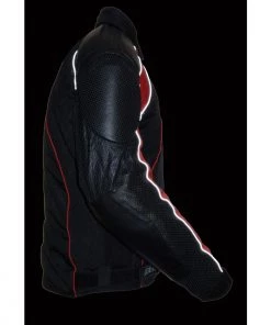 NexGen SH2153 Men's Combo Black And Red Armored Leather And Textile With Mesh Moto Jacket