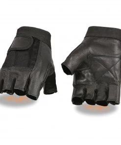 Milwaukee Leather SH217 Men's Black Leather And Mesh Fingerless Gloves