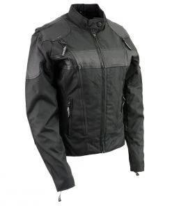 Motorcycle Jackets NexGen SH2179 Ladies Black Leather And Textile Vented Racer Jacket