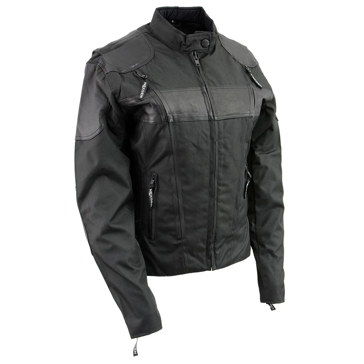 Motorcycle Jackets NexGen SH2179 Ladies Black Leather And Textile Vented Racer Jacket