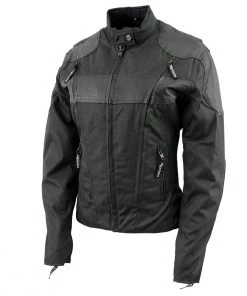 Motorcycle Jackets NexGen SH2179 Ladies Black Leather And Textile Vented Racer Jacket